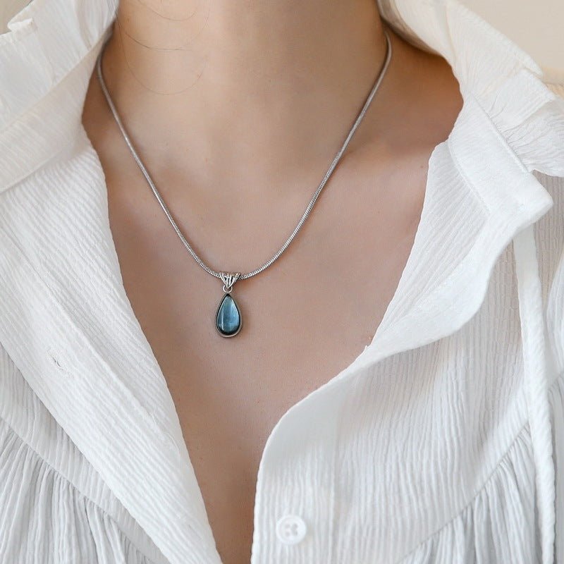 Green Blue Water Drop Pendant Vintage Olive Necklace For Women - Sophinity