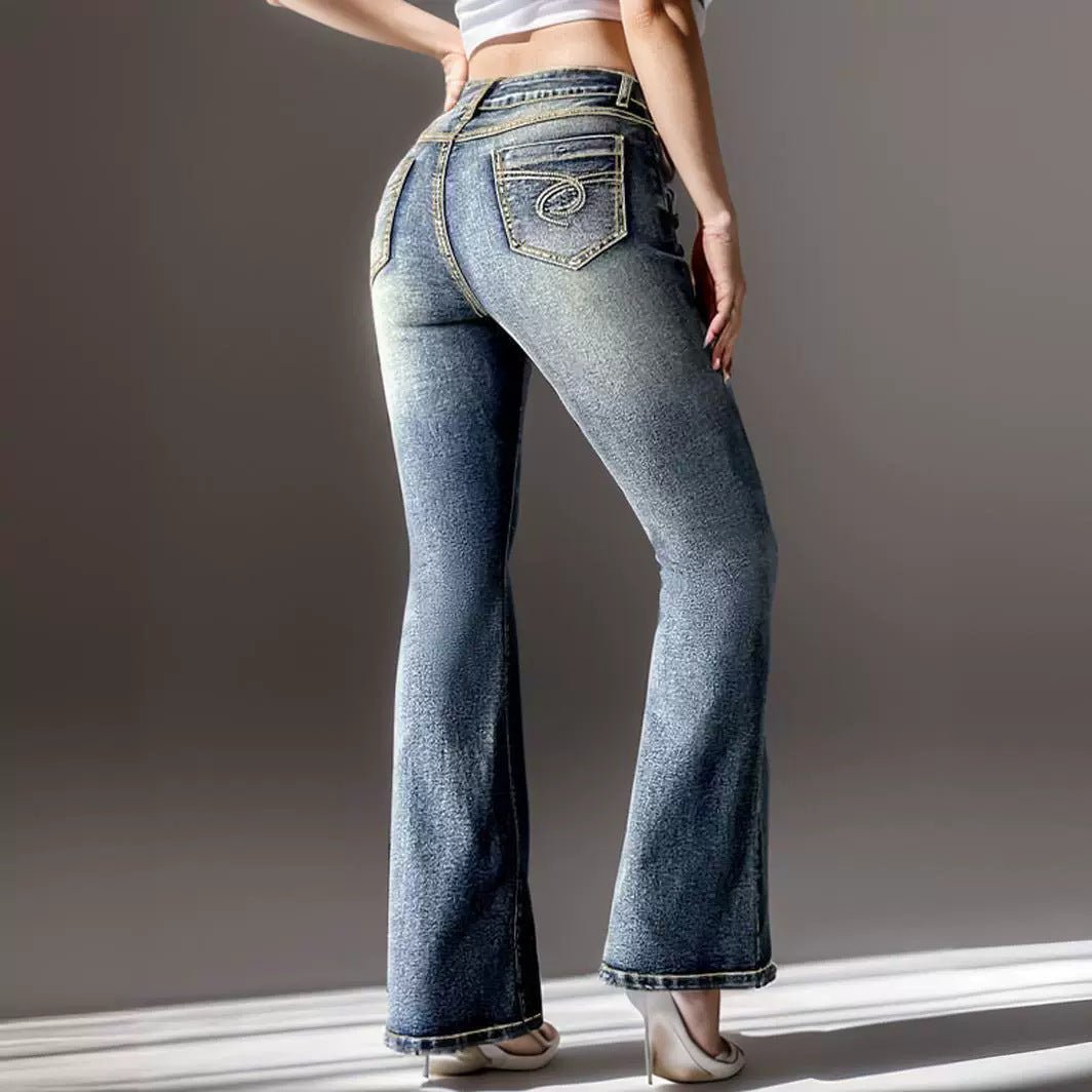 Women's Vintage Jeans High Elastic Pocket Embroidered Vintage Jeans - Sophinity