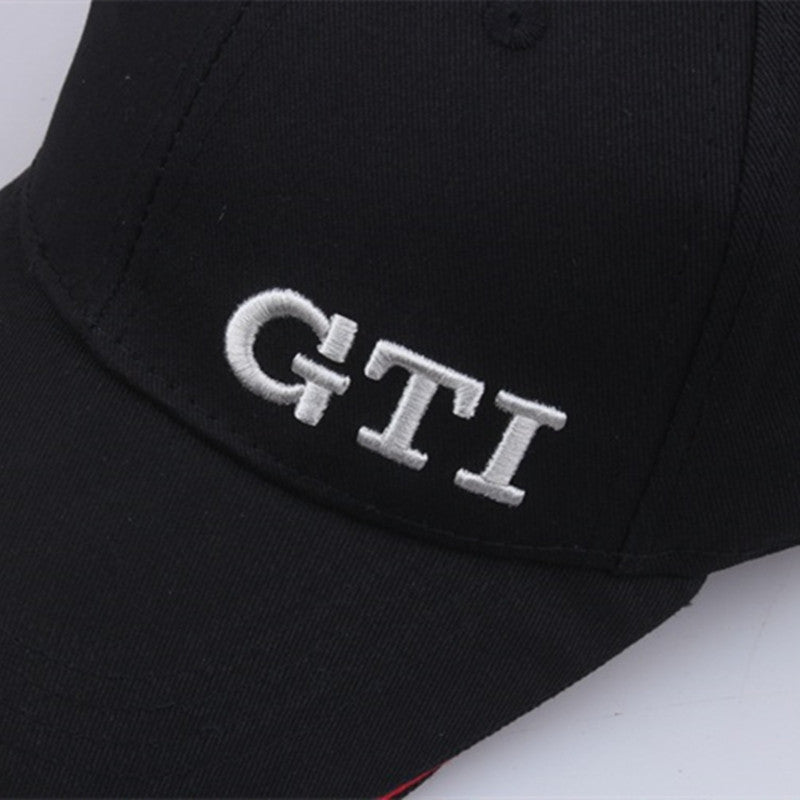 Stylish black golf baseball hat with GTI logo for outdoor sports enthusiasts