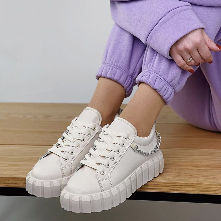 Stylish lace front platform sneakers in white with a chunky sole for casual everyday wear