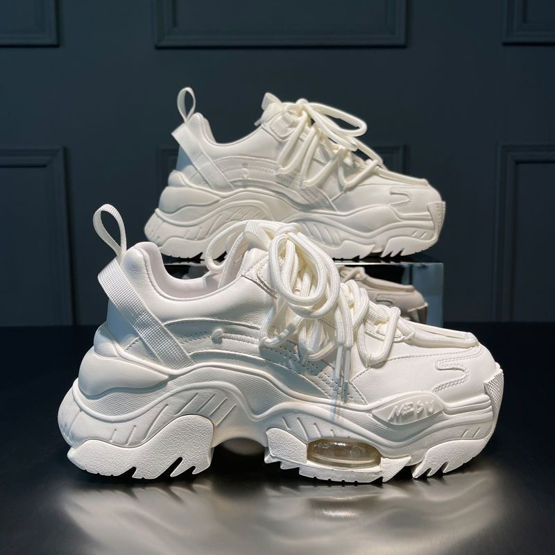 Trendy white platform athleisure shoes with thick soles and stylish design for casual wear