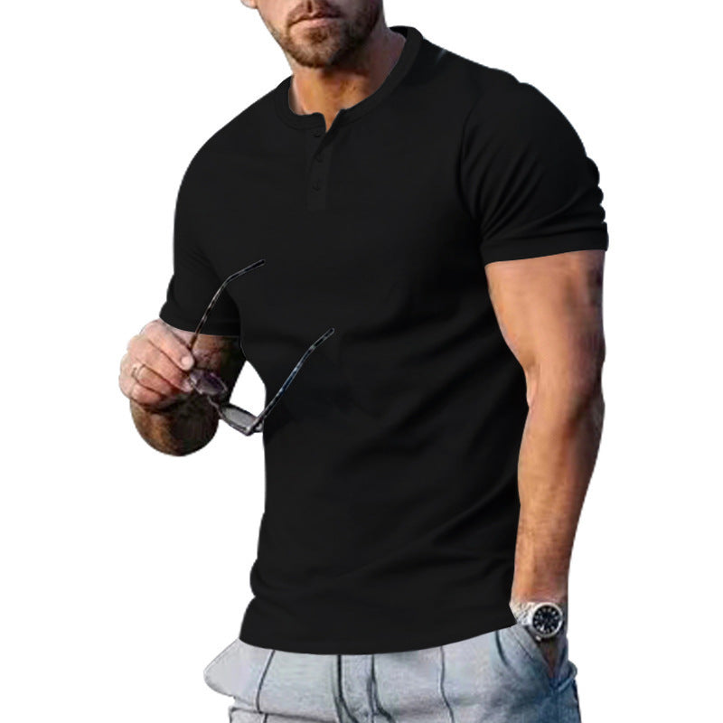 Men's black slim fit athleisure t-shirt with short sleeves and a stylish design