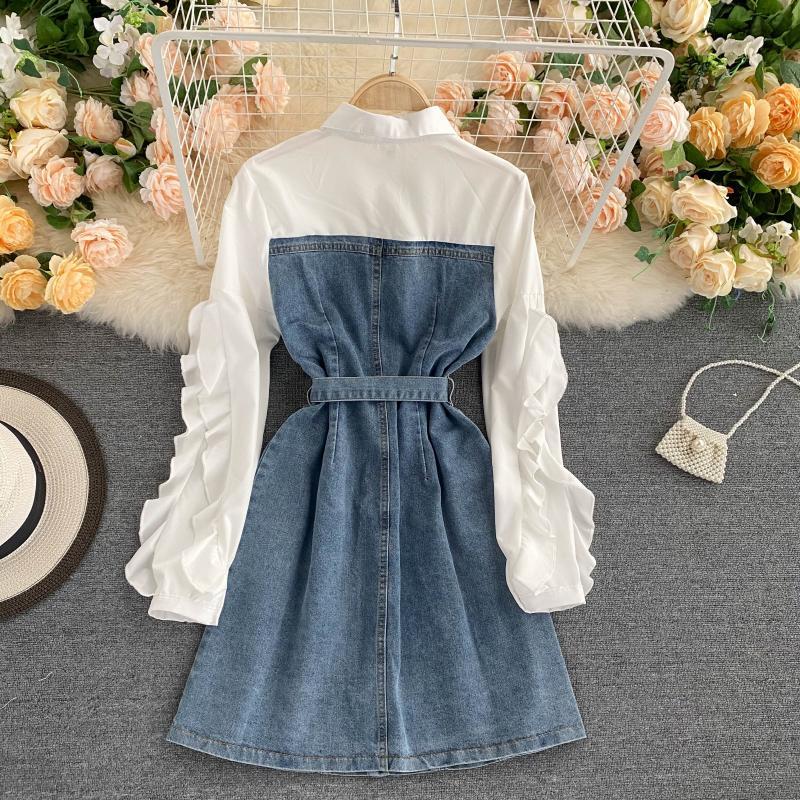 Vintage Style Denim Dress with Belt - Sophinity