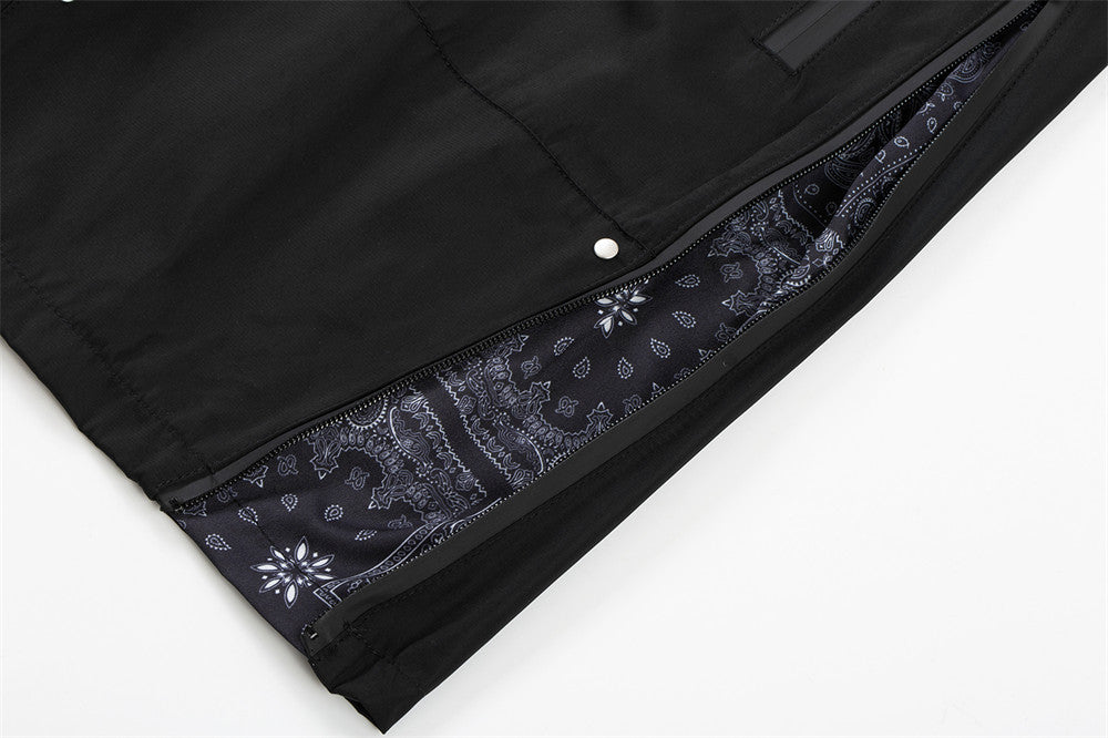 Detailed view of black workwear shorts for men showcasing stylish interior lining design