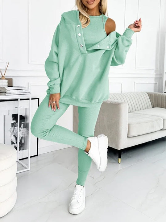 Athleisure Hoodie With Thick Thread Slim-fit Vest Pants Three Pieces Set - Sophinity