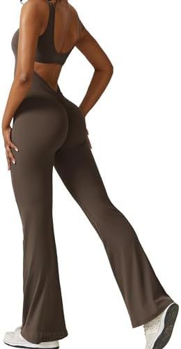 Women Sleeveless Flare Jumpsuits Fitness Yoga Long Pants - Sophinity