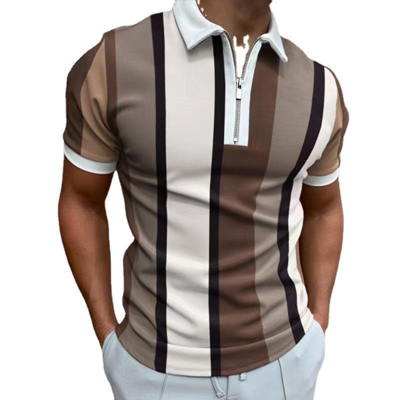 Men's Striped Short - sleeved Polo Shirt Slim Lapel - Sophinity
