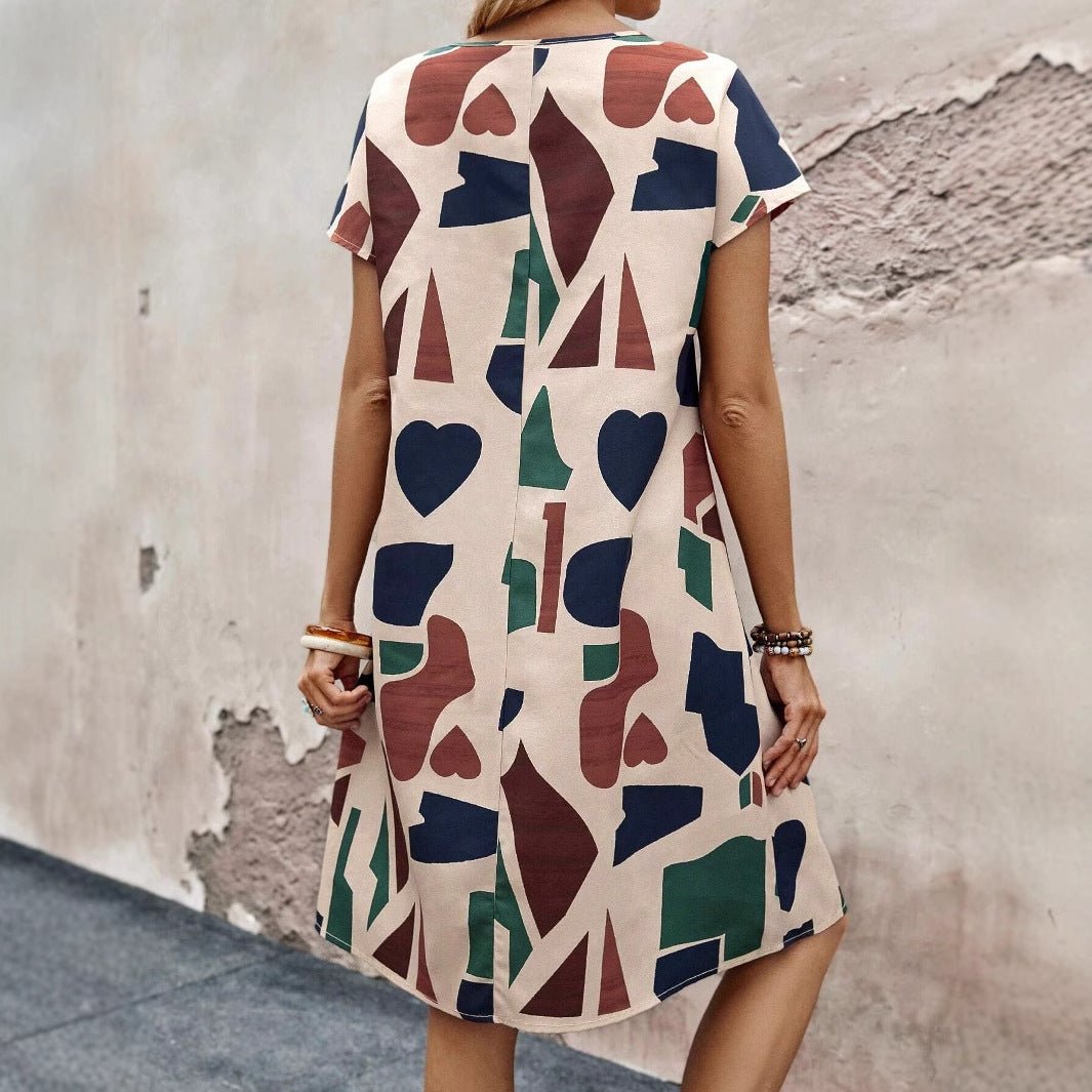 Casual Printed Short Sleeves Round Neck Dress Women - Sophinity