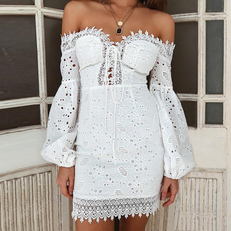 White lace dress with collar - Sophinity