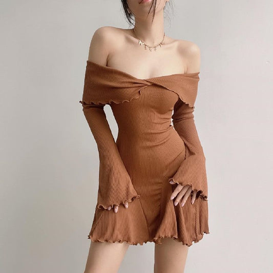 Off - shoulder Cross Long Sleeves Dress - Sophinity