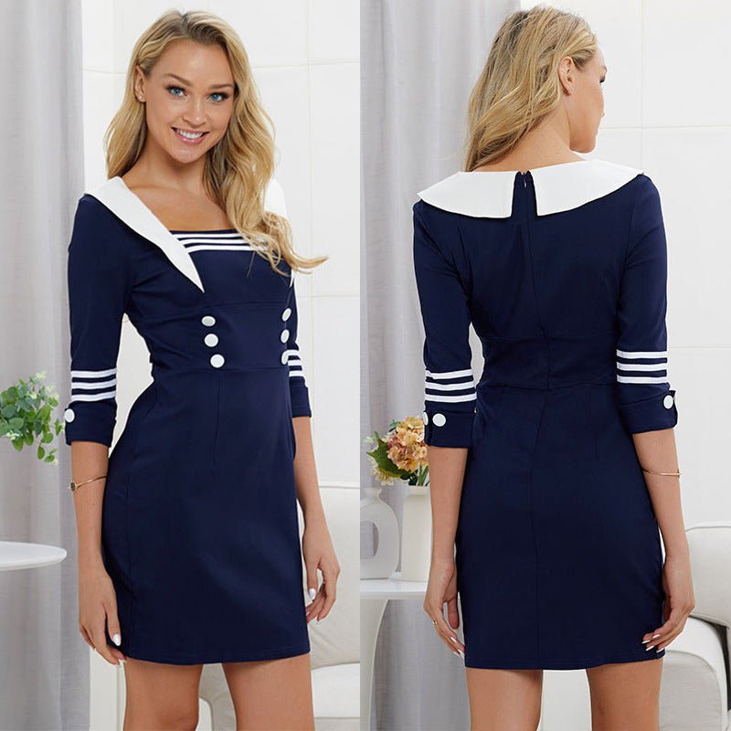 Retro elegant waist slim slim straight dress - Sophinity