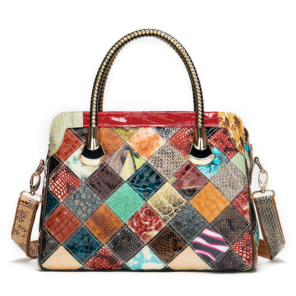 A Vintage Vintage Top Leather Patchwork Handbag