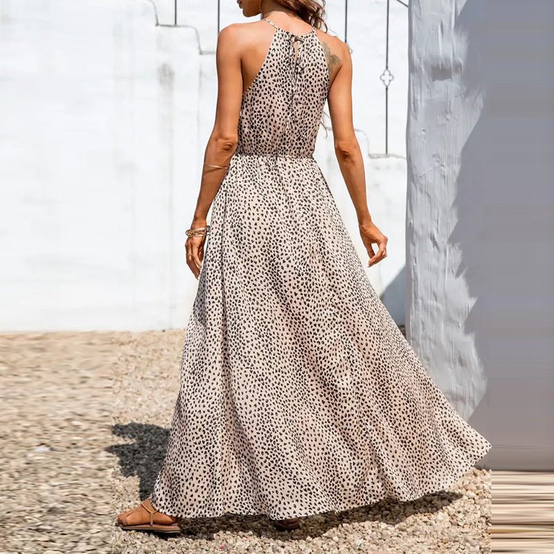 Women's Sleeveless Polka Dot Waist Split Sling Dress - Sophinity