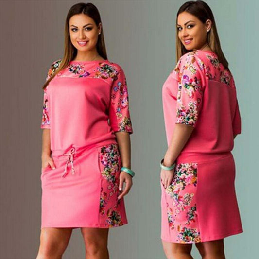 Round neck sleeve print dress - Sophinity