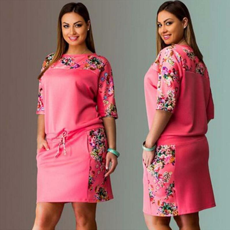 Round neck sleeve print dress - Sophinity