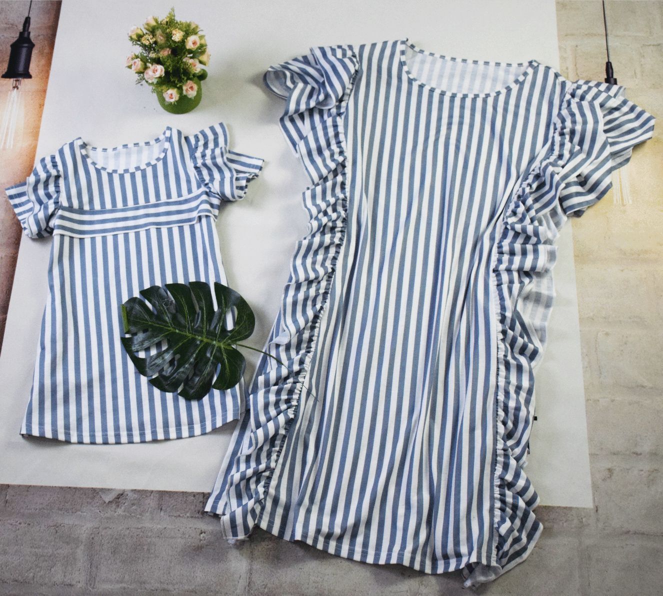 Striped big ruffle sleeve parent - child dress - Sophinity