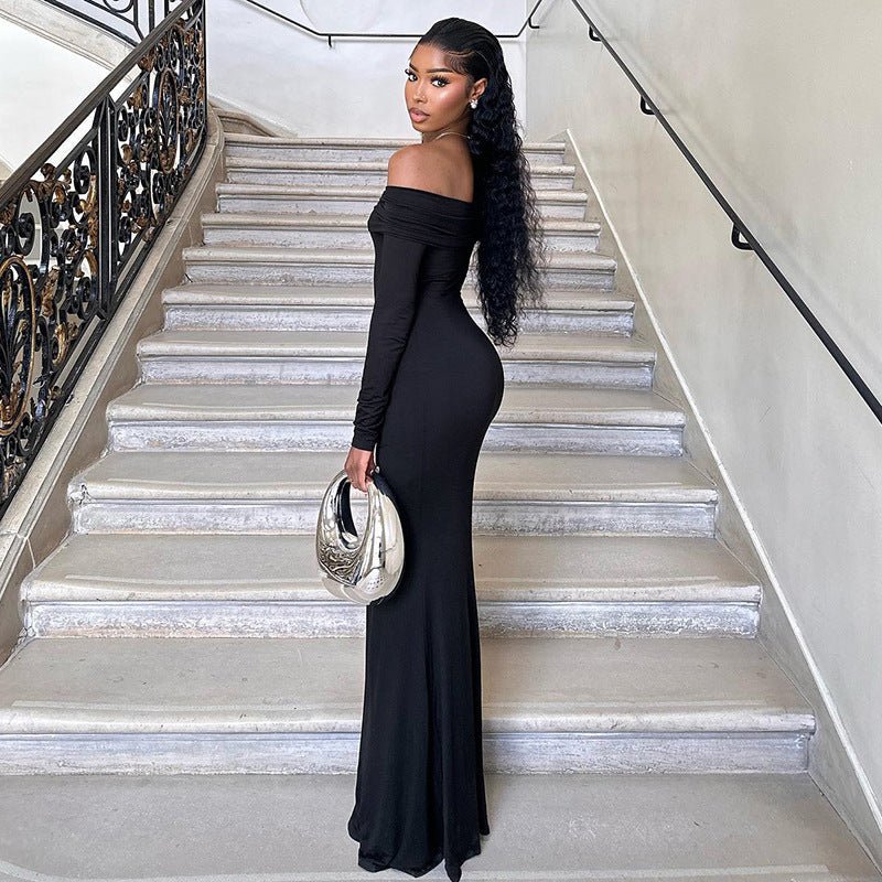 Black Off - shoulder Slim Fit Sheath Fishtail Dress - Sophinity