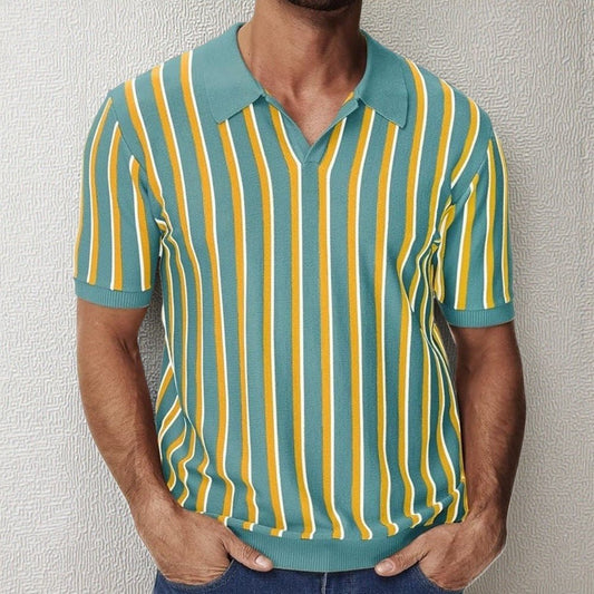High Quality Summer Lapels Temperament Striped Knitted Polo Shirt - Sophinity