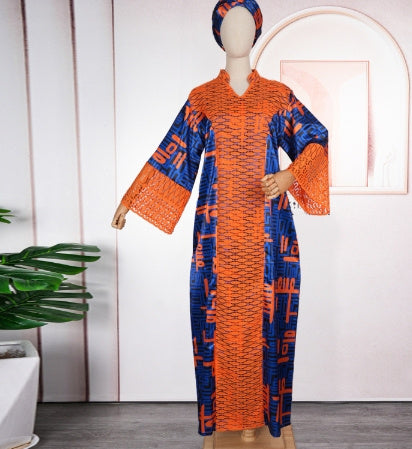 Plus Size Women's Clothing Comfort And Casual Printed Stitching Lace Loose Robe Middle East