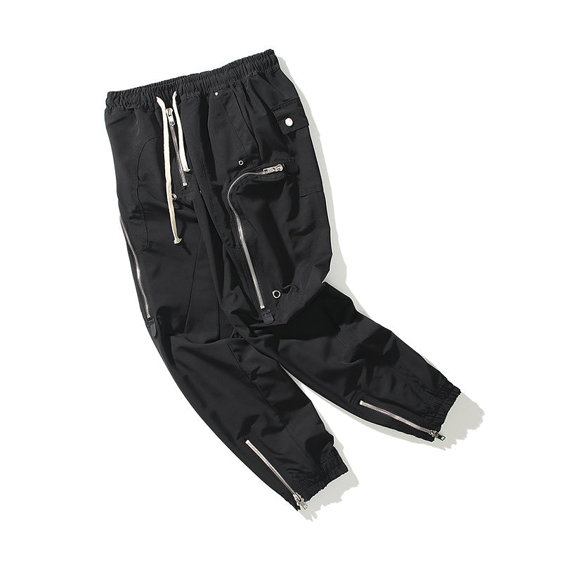 Style High Street Dark Performance Zipper Pants Drawstring Elastic