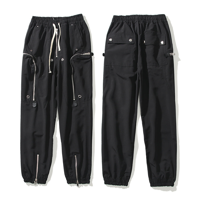 Style High Street Dark Performance Zipper Pants Drawstring Elastic