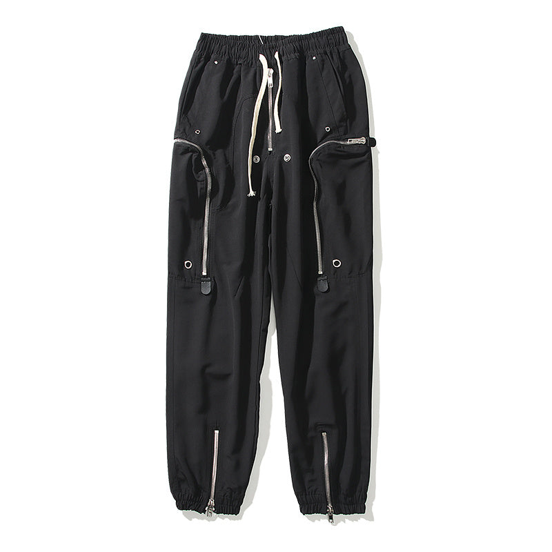 Style High Street Dark Performance Zipper Pants Drawstring Elastic