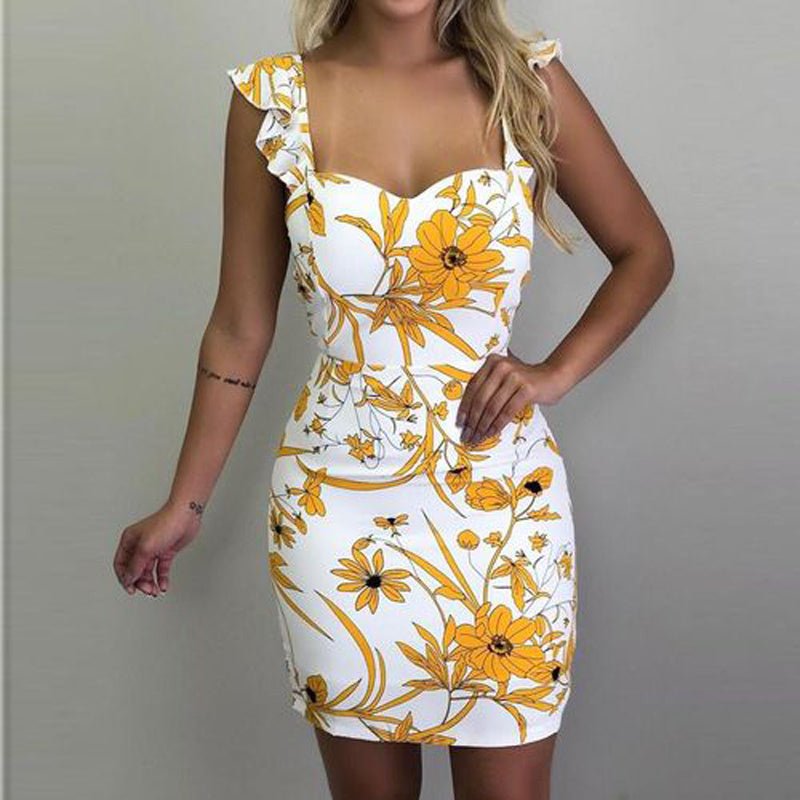 Summer Sleeveless Sling Printed Backpack Hip Dress - Sophinity