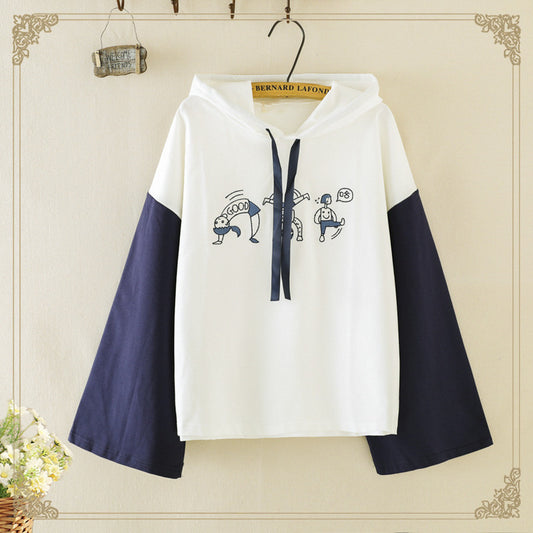 Merry Pretty Women Cartoon Embroidery Hooded Sweatshirts Winter Long Sleeve Drawstring Patchwork Hoodies Femme Pullovers - Sophinity