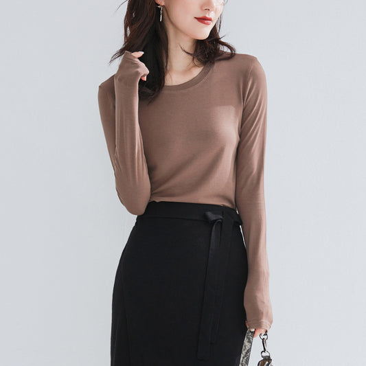 Basic Crew Neck Viscose Tops Women Slim Fitted Long Sleeve T Shirt Essential Shirts Solid Colors S to 2xl - Sophinity
