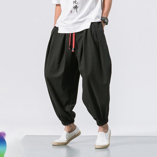 Loose Cotton Linen Trousers Men's Wide - leg Pants Harlan Feet Pants - Sophinity