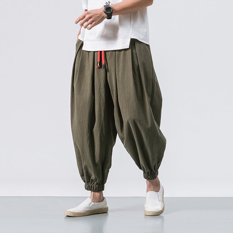 Loose Cotton Linen Trousers Men's Wide - leg Pants Harlan Feet Pants - Sophinity