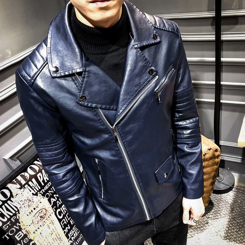 Men's Leather Slim PU Leather Jacket Lapel Jacket - Sophinity