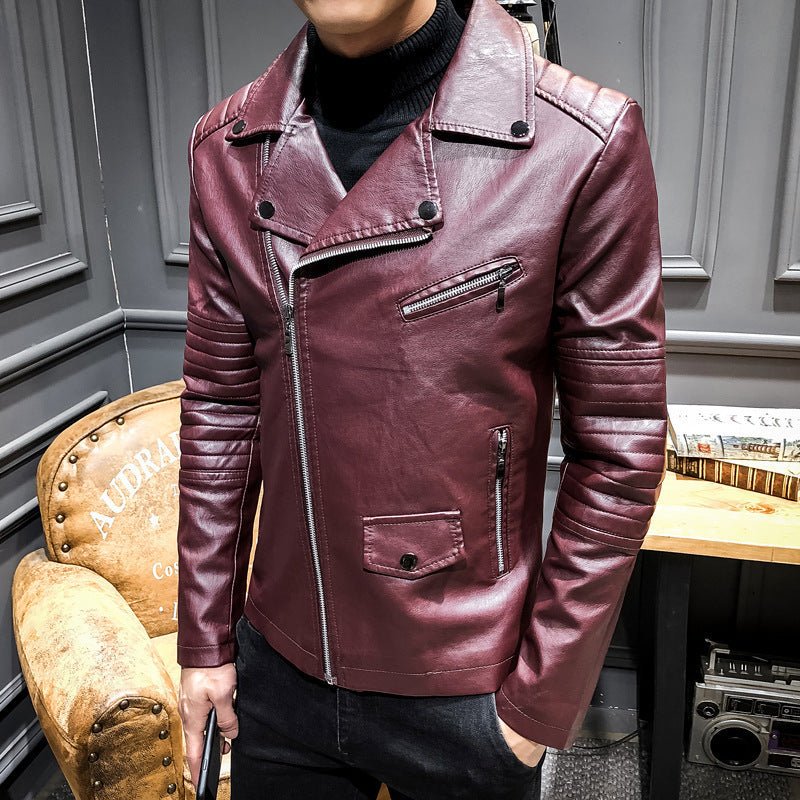 Men's Leather Slim PU Leather Jacket Lapel Jacket - Sophinity