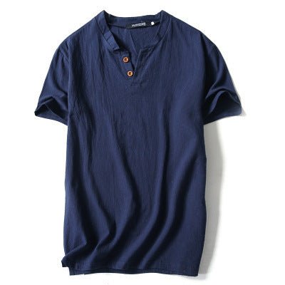 Slim - fit men's V - neck Button Half - sleeved T-shirt - Sophinity