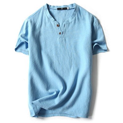 Slim - fit men's V - neck Button Half - sleeved T-shirt - Sophinity