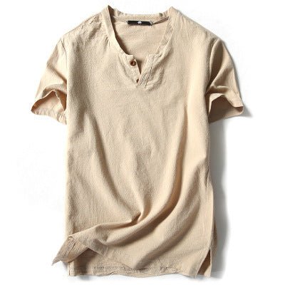 Slim - fit men's V - neck Button Half - sleeved T-shirt - Sophinity
