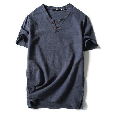 Slim - fit men's V - neck Button Half - sleeved T-shirt - Sophinity