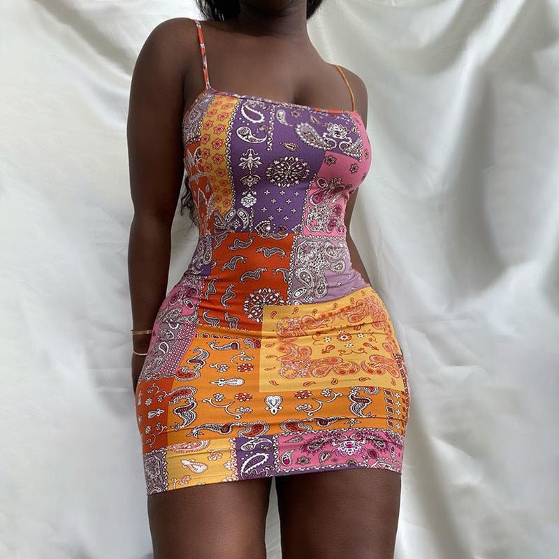 Summer New Suspender Sleeveless Back Cashew Flower Print Dress - Sophinity