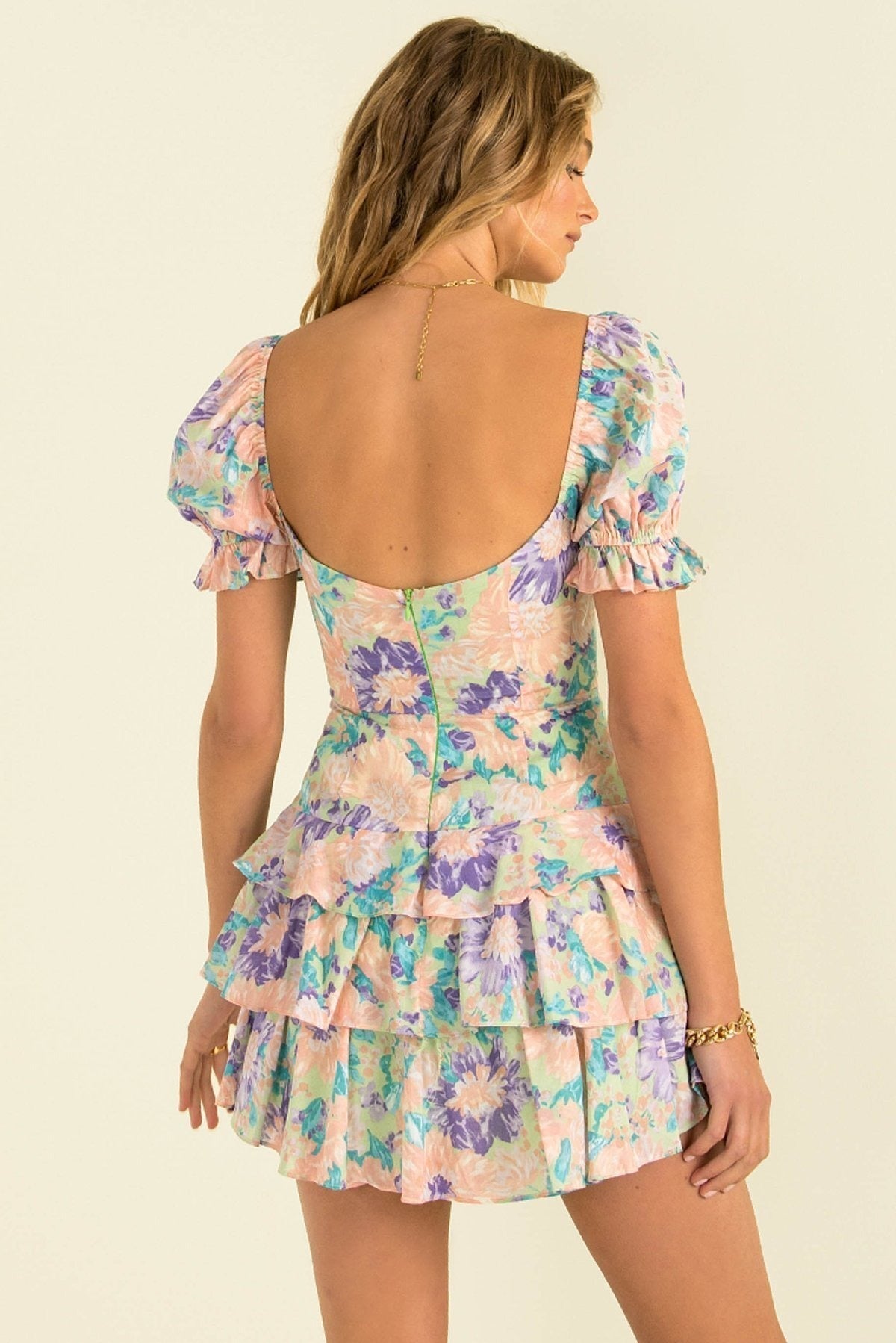 Printed Waist Slimming Lace Up Short Sleeved Dress Women's Clothing