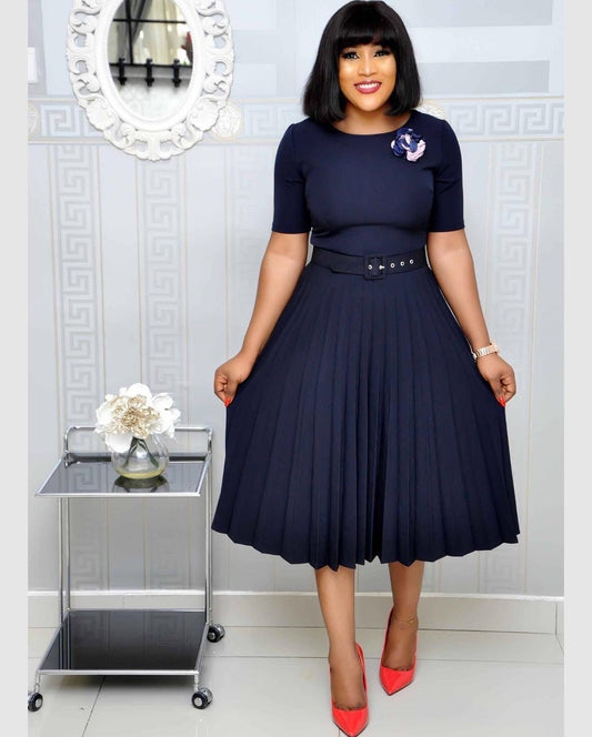 Round Neck Plus Size Mother's Dress Female Pleated Dress - Sophinity