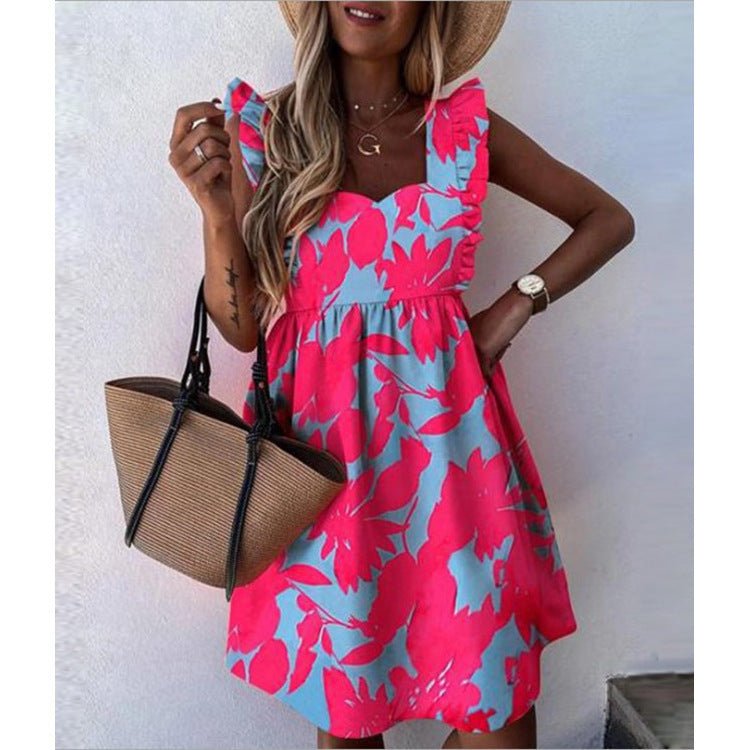 Square Neck Zip Ruffle Sleeve Dress - Sophinity