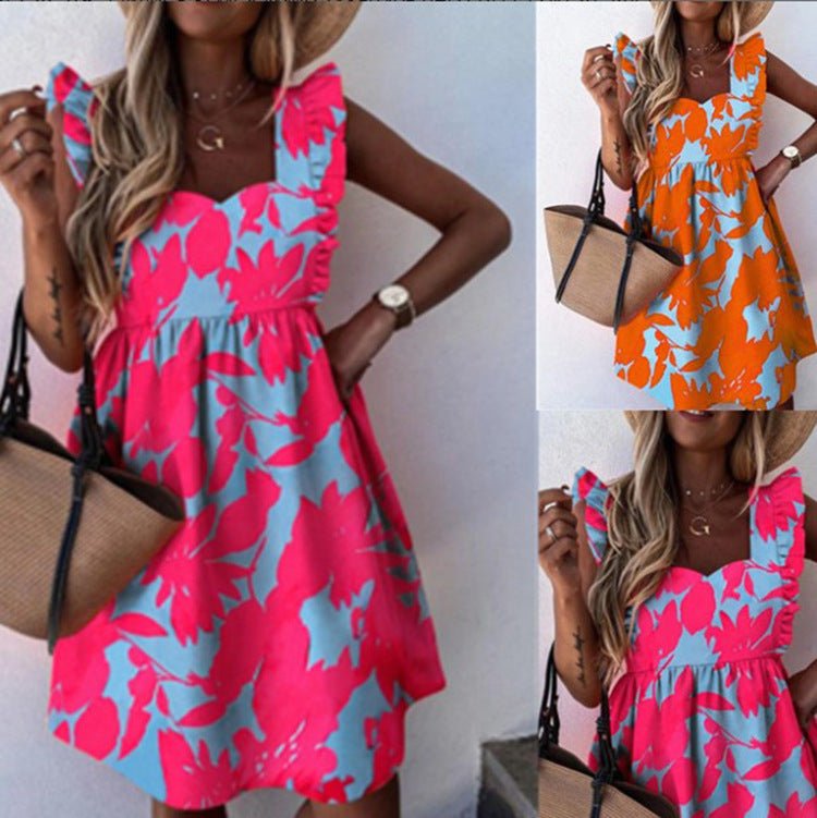 Square Neck Zip Ruffle Sleeve Dress - Sophinity