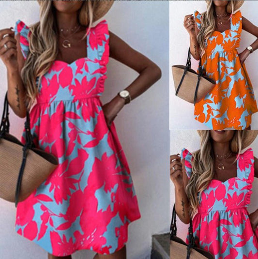 Square Neck Zip Ruffle Sleeve Dress - Sophinity