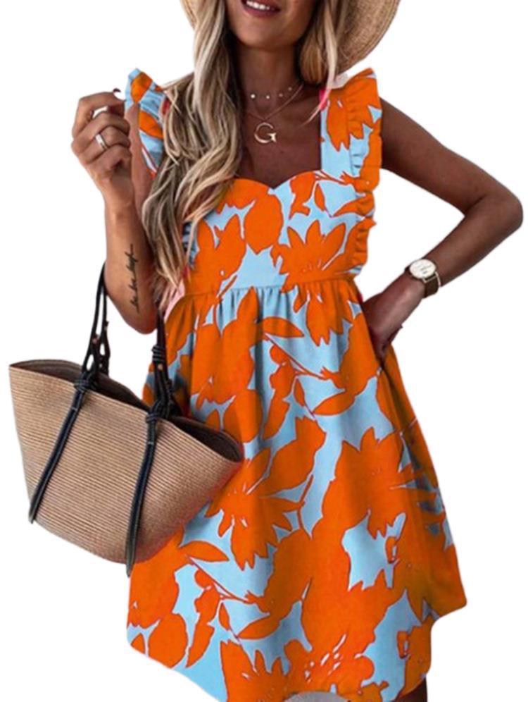 Square Neck Zip Ruffle Sleeve Dress - Sophinity