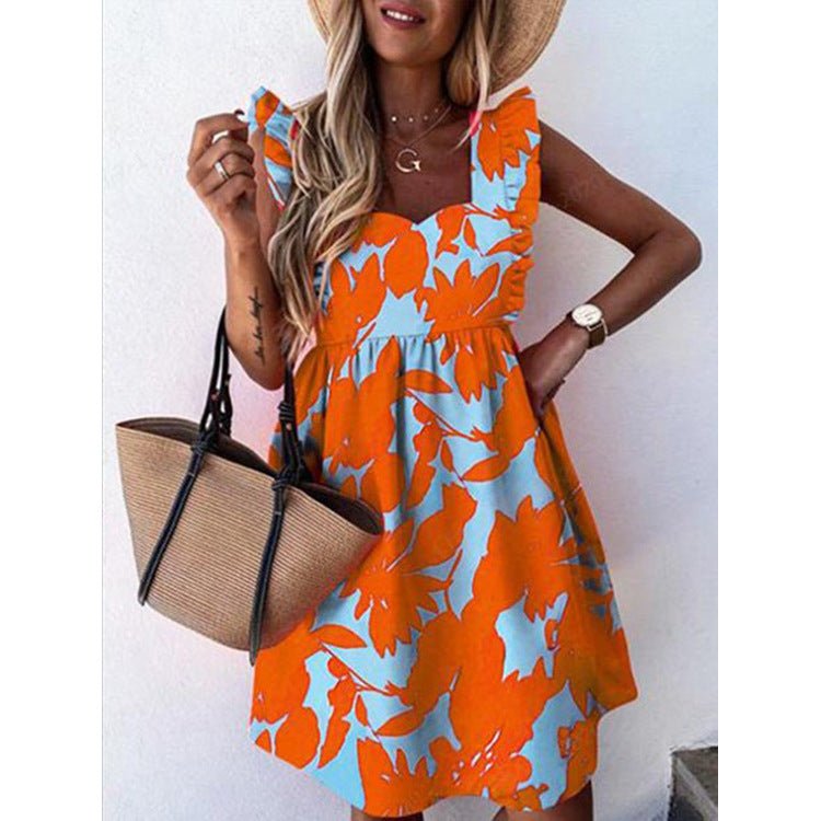 Square Neck Zip Ruffle Sleeve Dress - Sophinity