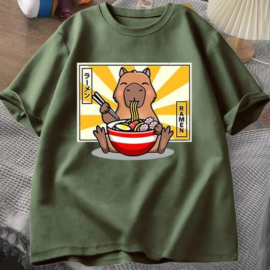 Capybara Cotton T-shirt Men's Clothing Oversized - Sophinity