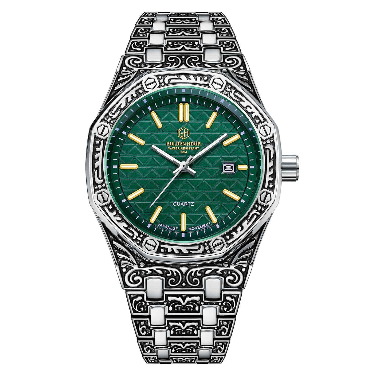 Spiral Crown Round Mechanical Men's Black Casual Watch - Sophinity