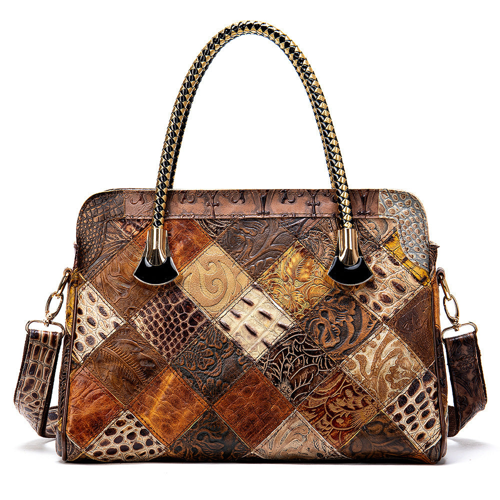 A Vintage Vintage Top Leather Patchwork Handbag