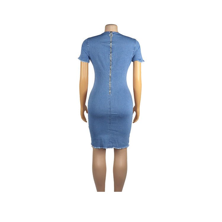 Stretchy Ragged White Wash Denim Dress - Sophinity