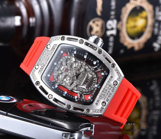 Fashion Tonneau - shaped Hollow Men's Silicone Quartz Watch - Sophinity